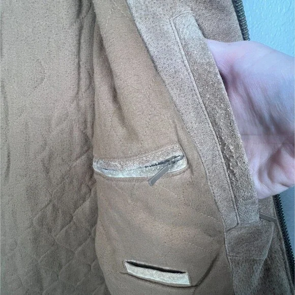 Wilsons Leather Sz Mens M Suede Bomber Jacket M. Julian Beige Zip 5 Pockets - Picture 10 of 14